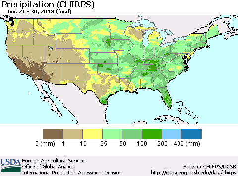 United States Precipitation (CHIRPS) Thematic Map For 6/21/2018 - 6/30/2018