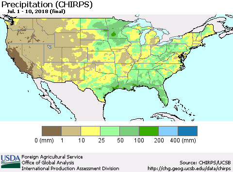 United States Precipitation (CHIRPS) Thematic Map For 7/1/2018 - 7/10/2018