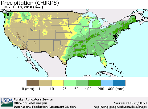 United States Precipitation (CHIRPS) Thematic Map For 11/1/2018 - 11/10/2018