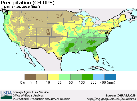 United States Precipitation (CHIRPS) Thematic Map For 12/1/2018 - 12/10/2018