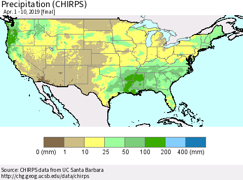 United States Precipitation (CHIRPS) Thematic Map For 4/1/2019 - 4/10/2019