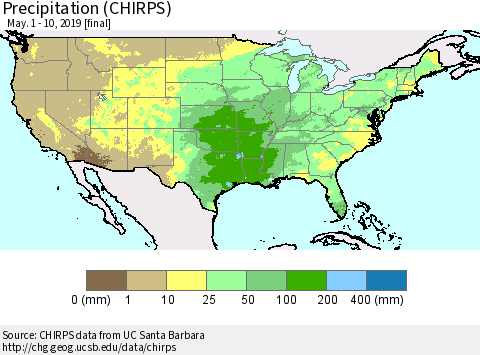 United States Precipitation (CHIRPS) Thematic Map For 5/1/2019 - 5/10/2019