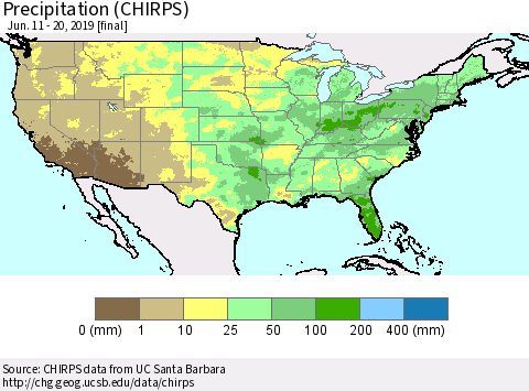 United States Precipitation (CHIRPS) Thematic Map For 6/11/2019 - 6/20/2019