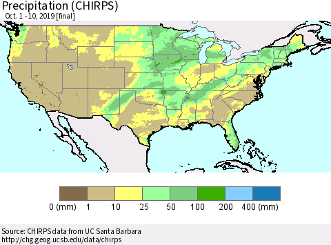 United States Precipitation (CHIRPS) Thematic Map For 10/1/2019 - 10/10/2019