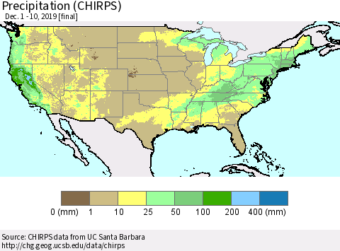 United States Precipitation (CHIRPS) Thematic Map For 12/1/2019 - 12/10/2019