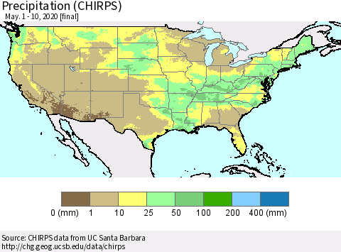 United States Precipitation (CHIRPS) Thematic Map For 5/1/2020 - 5/10/2020