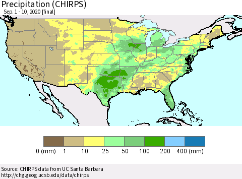 United States Precipitation (CHIRPS) Thematic Map For 9/1/2020 - 9/10/2020