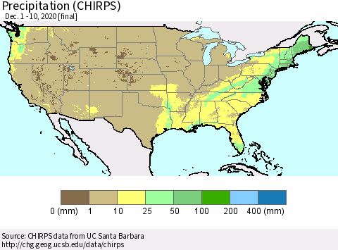United States Precipitation (CHIRPS) Thematic Map For 12/1/2020 - 12/10/2020