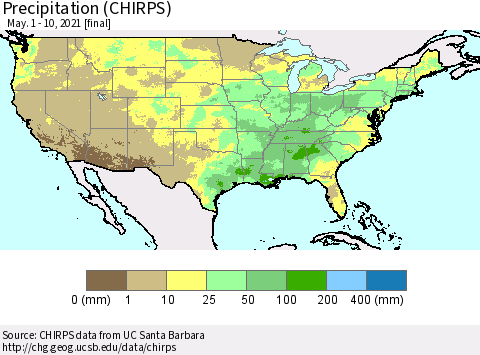 United States Precipitation (CHIRPS) Thematic Map For 5/1/2021 - 5/10/2021