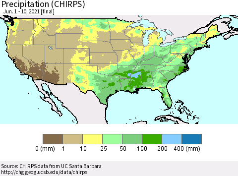 United States Precipitation (CHIRPS) Thematic Map For 6/1/2021 - 6/10/2021