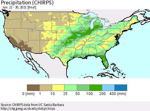 United States Precipitation (CHIRPS) Thematic Map For 6/21/2021 - 6/30/2021