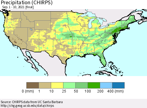 United States Precipitation (CHIRPS) Thematic Map For 9/1/2021 - 9/10/2021