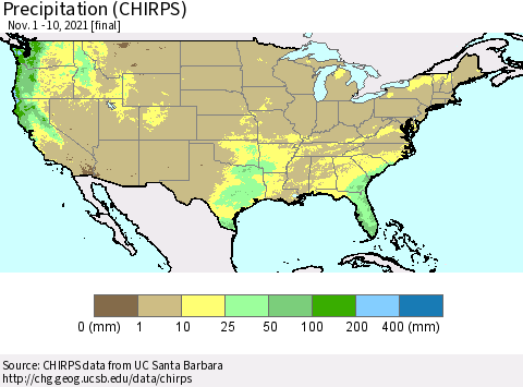 United States Precipitation (CHIRPS) Thematic Map For 11/1/2021 - 11/10/2021