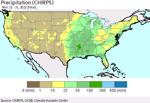 United States Precipitation (CHIRPS) Thematic Map For 3/21/2022 - 3/31/2022