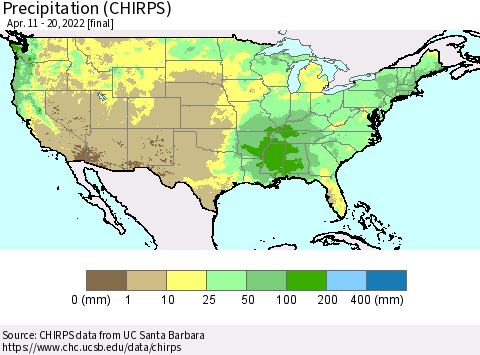 United States Precipitation (CHIRPS) Thematic Map For 4/11/2022 - 4/20/2022