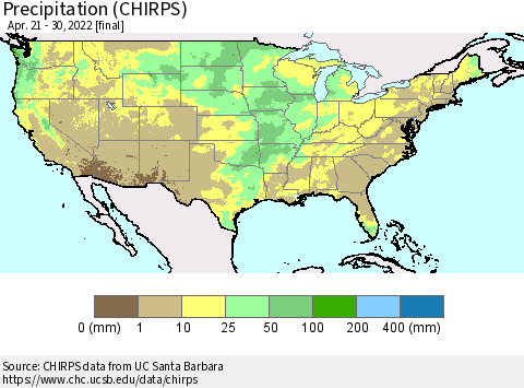 United States Precipitation (CHIRPS) Thematic Map For 4/21/2022 - 4/30/2022