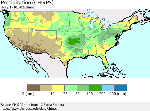 United States Precipitation (CHIRPS) Thematic Map For 5/1/2022 - 5/10/2022