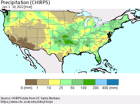 United States Precipitation (CHIRPS) Thematic Map For 6/1/2022 - 6/10/2022