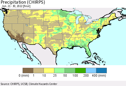 United States Precipitation (CHIRPS) Thematic Map For 6/21/2022 - 6/30/2022