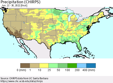 United States Precipitation (CHIRPS) Thematic Map For 6/21/2022 - 6/30/2022