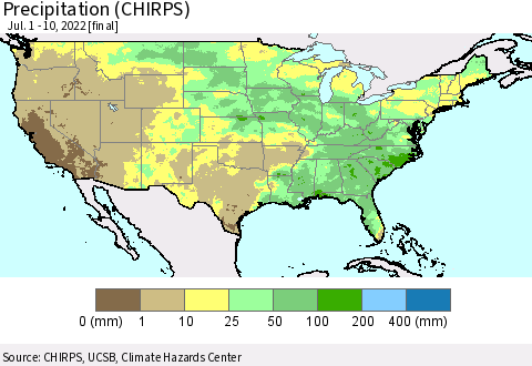 United States Precipitation (CHIRPS) Thematic Map For 7/1/2022 - 7/10/2022