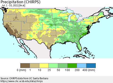 United States Precipitation (CHIRPS) Thematic Map For 7/1/2022 - 7/10/2022