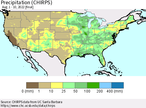 United States Precipitation (CHIRPS) Thematic Map For 8/1/2022 - 8/10/2022