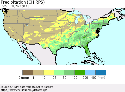 United States Precipitation (CHIRPS) Thematic Map For 9/1/2022 - 9/10/2022