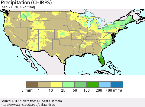 United States Precipitation (CHIRPS) Thematic Map For 9/21/2022 - 9/30/2022