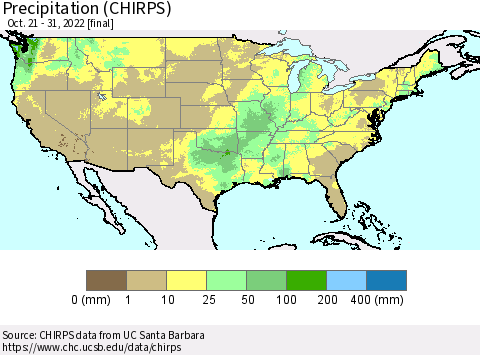 United States Precipitation (CHIRPS) Thematic Map For 10/21/2022 - 10/31/2022