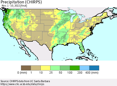 United States Precipitation (CHIRPS) Thematic Map For 11/1/2022 - 11/10/2022