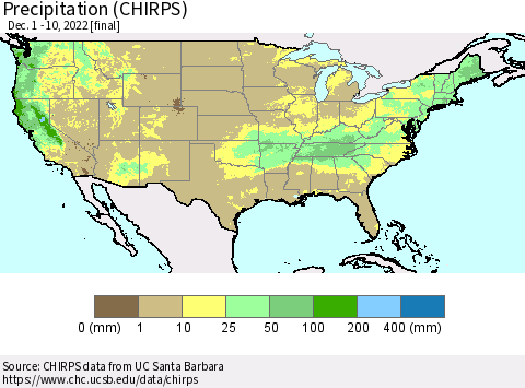 United States Precipitation (CHIRPS) Thematic Map For 12/1/2022 - 12/10/2022