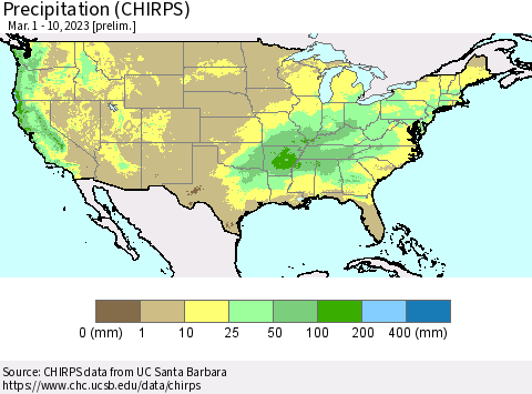 United States Precipitation (CHIRPS) Thematic Map For 3/1/2023 - 3/10/2023