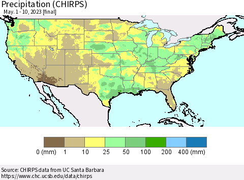 United States Precipitation (CHIRPS) Thematic Map For 5/1/2023 - 5/10/2023