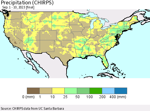 United States Precipitation (CHIRPS) Thematic Map For 9/1/2023 - 9/10/2023