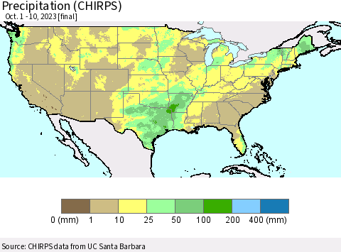 United States Precipitation (CHIRPS) Thematic Map For 10/1/2023 - 10/10/2023