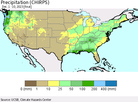 United States Precipitation (CHIRPS) Thematic Map For 12/1/2023 - 12/10/2023