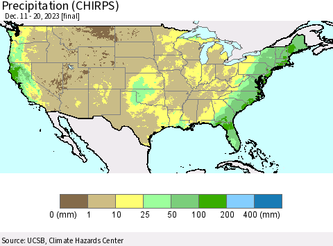 United States Precipitation (CHIRPS) Thematic Map For 12/11/2023 - 12/20/2023