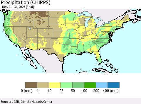 United States Precipitation (CHIRPS) Thematic Map For 12/21/2023 - 12/31/2023