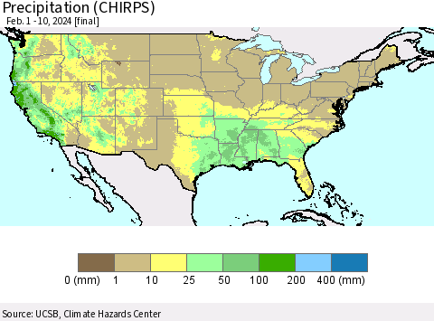 United States Precipitation (CHIRPS) Thematic Map For 2/1/2024 - 2/10/2024