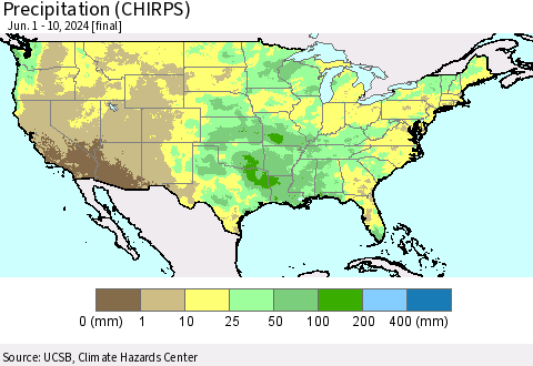 United States Precipitation (CHIRPS) Thematic Map For 6/1/2024 - 6/10/2024
