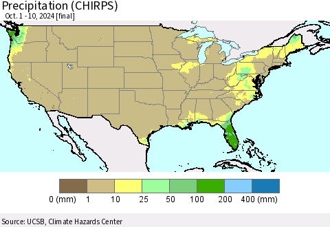 United States Precipitation (CHIRPS) Thematic Map For 10/1/2024 - 10/10/2024