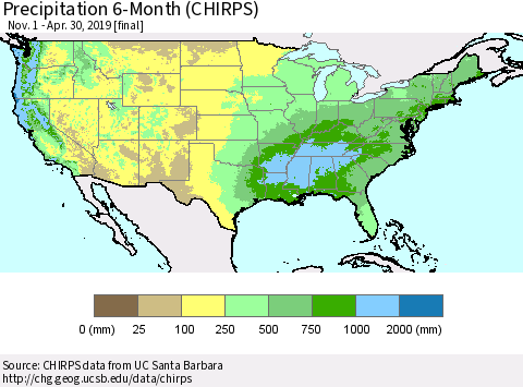 United States Precipitation 6-Month (CHIRPS) Thematic Map For 11/1/2018 - 4/30/2019