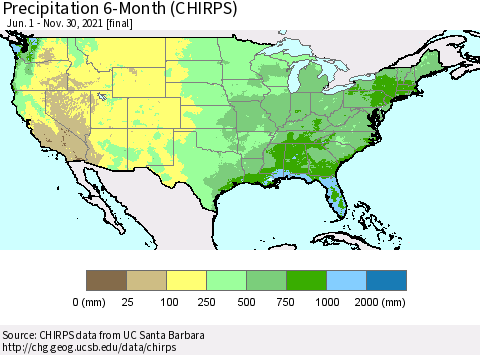 United States Precipitation 6-Month (CHIRPS) Thematic Map For 6/1/2021 - 11/30/2021