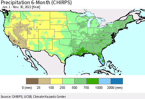 United States Precipitation 6-Month (CHIRPS) Thematic Map For 6/1/2022 - 11/30/2022