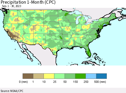 United States Precipitation 1-Month (CPC) Thematic Map For 9/1/2023 - 9/30/2023