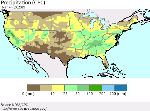 United States Precipitation (CPC) Thematic Map For 3/4/2019 - 3/10/2019
