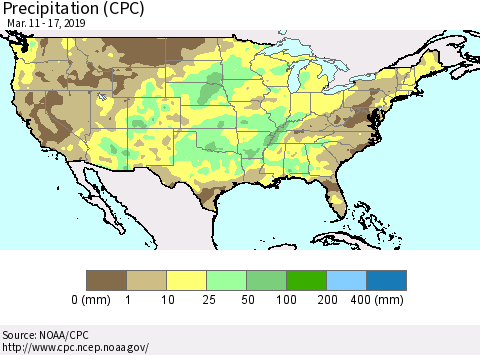 United States Precipitation (CPC) Thematic Map For 3/11/2019 - 3/17/2019