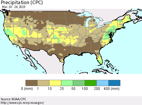 United States Precipitation (CPC) Thematic Map For 3/18/2019 - 3/24/2019