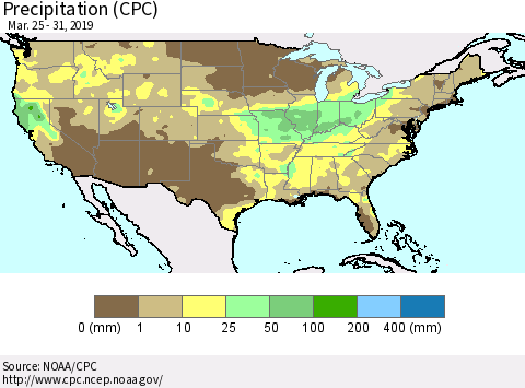 United States Precipitation (CPC) Thematic Map For 3/25/2019 - 3/31/2019